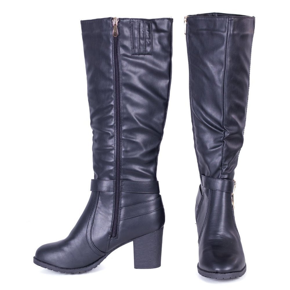 Women Faux Leather Boots Tall Fashion Boots w/ Zipper, NEW